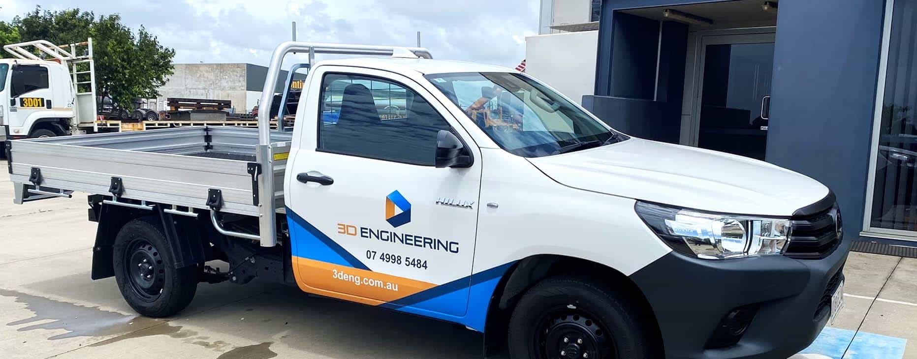 Company White Pickup Truck — Fabrication & Engineering in Mackay, QLD